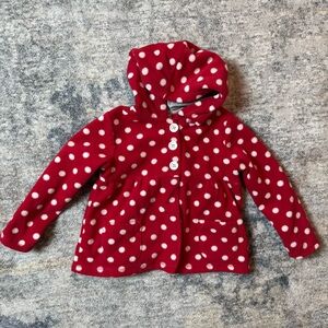 Carters Toddler Girls Red White Polka Dot Fleece Button Up Hooded Jacket 3T